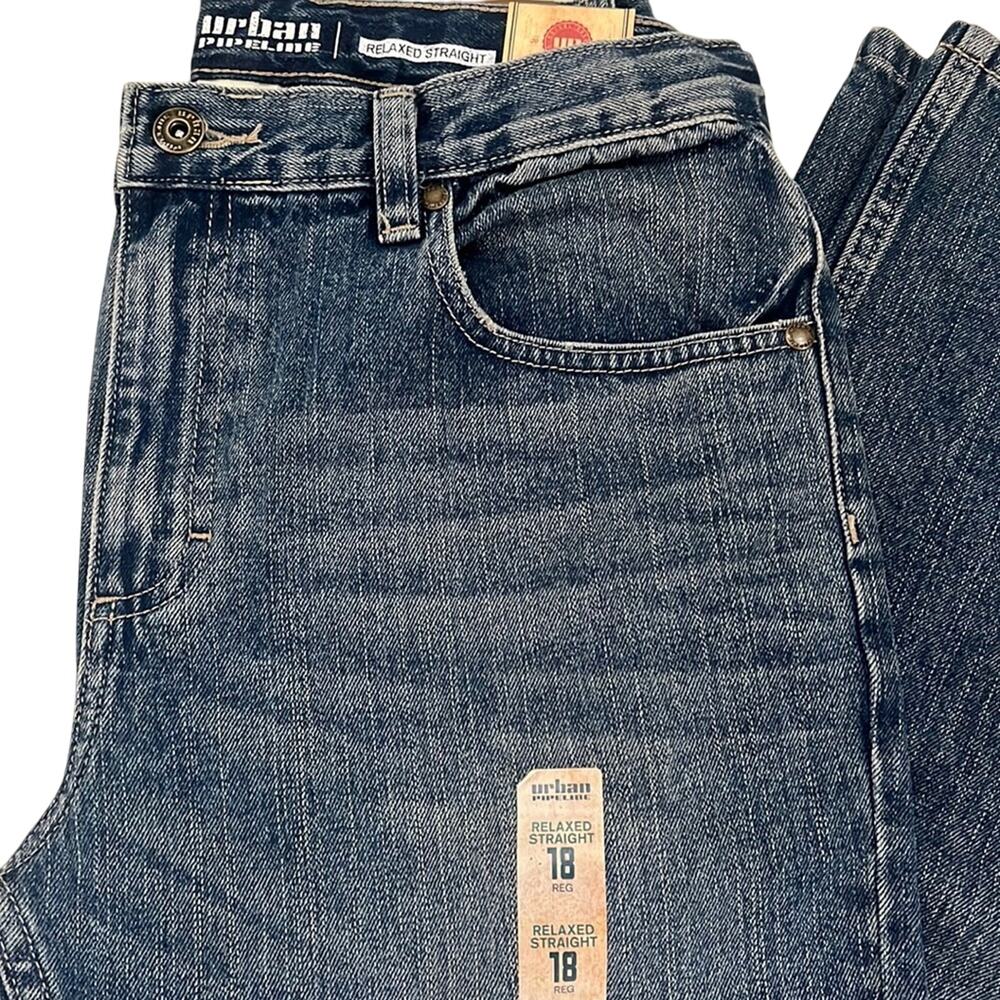 Urban Pipeline Denim Jeans Boys 18 Relaxed Fit Straight Distressed Rinsed Denim